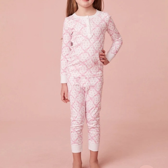 NWT Roller Rabbit X LoveShackFancy Baby Bow Hearts Kids Pajamas pink - Picture 1 of 11